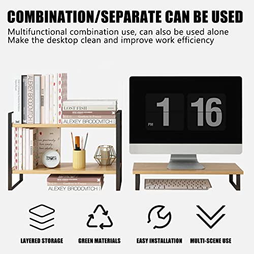 Ygyqz Wood Office Desk Shelf Organizer - Desktop Supplies Cute Dresser Top Organization Storage Rack And Cubicle Decor Aesthetic Bookshelf For Women Man And Kids (Black-Two Tier) #TOP3