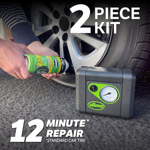 Image of Slime 50165 Flat Tire Puncture Repair, Smart Spair Plus, Emergency Kit for Car Tires, Includes Sealant and Tire Inflator Pump, Suitable for Cars and Other Highway Vehicles, 12 Min Fix