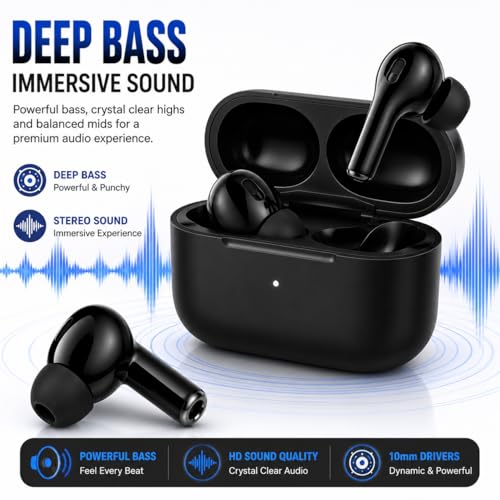 Image of TWS Earbuds with BT 5.3, Touch Control, Deep Bass, Mic, Type-C Charging (1, Black)