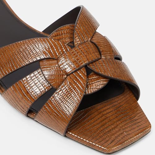 Image of THESHY Women's Flat Sandals Square Toe Patent Leather Comfortable Slip on Slippers Casual Summer Dressy Beach Slide Sandals for Women
