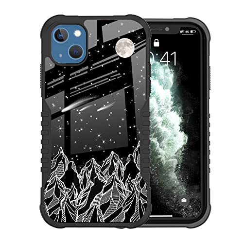 LANJINDENG Phone Case Mountains Moon Stars Black Design, Full Body Rugged Shockproof Anti-Scratch Tough Hard PC Backplane TPU Bumper Drop Protection Case for Phone