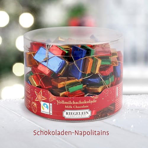 Riegelein Napolitains 282g – 88 kleine Schokotäfelchen - Schokolade einzeln verpackt & Fairtrade-zertifiziert – Perfekt für Adventskalender, Nikolaus