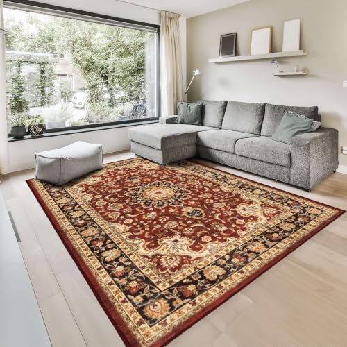 GLN Rugs Washable Vintage Area Rug 6x9 Living Room, Red and Gold Floral Rug