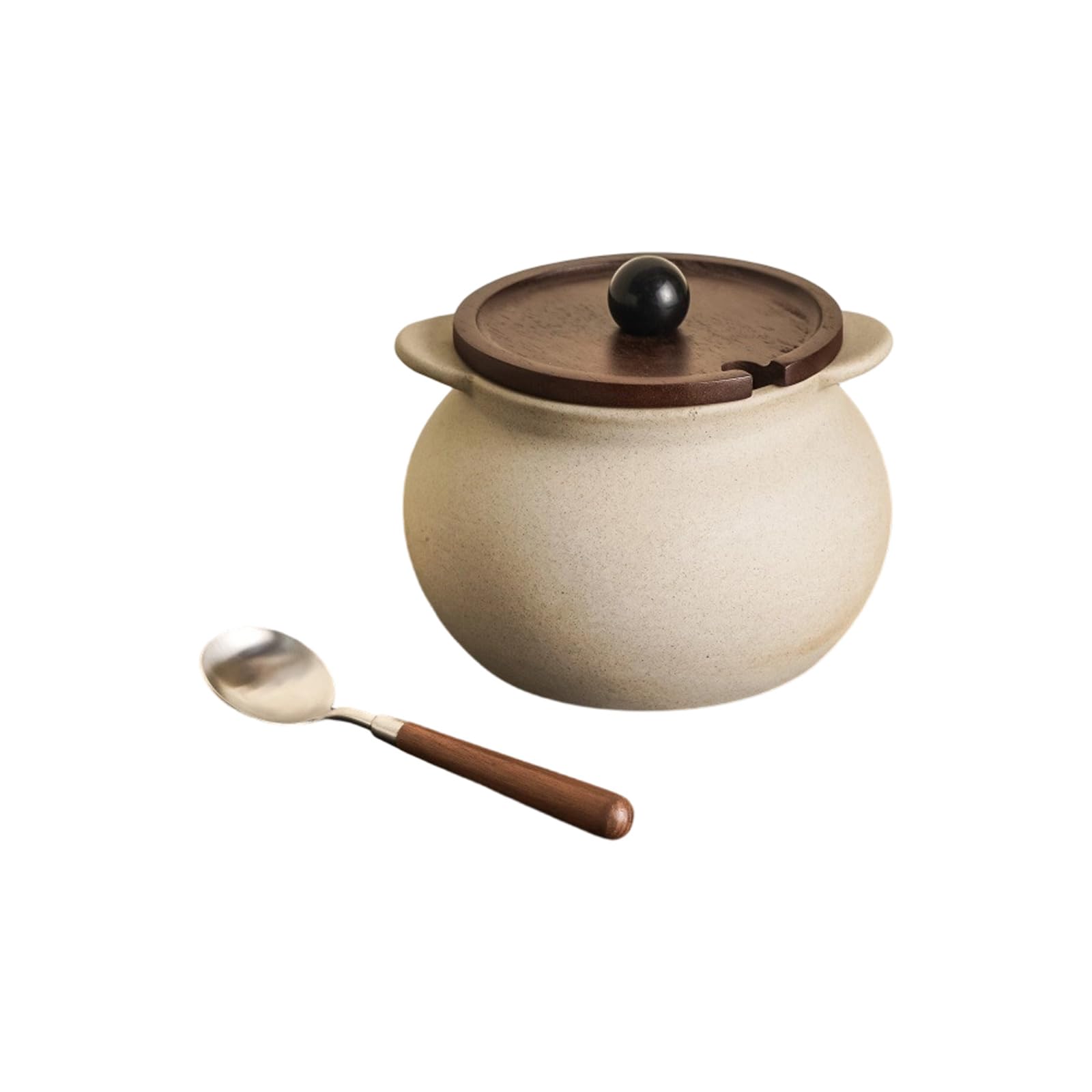 Tsophreniq Sturdy Clay Seasonings Canister Large Capacity Spoon Included Multipurpose Use in Homes and Professional Kitchens Decorative Seasonings Jar