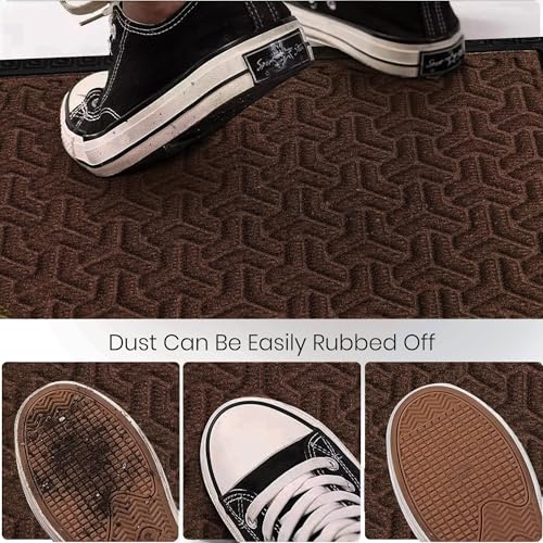 Image of Yellow Weaves 2 Pcs Door Mat for Home Entrance, Outdoor Rubber Mat - Non-Slip, Anti Skid Foot Mat, Dirt Trapper, Heavy-Duty, Weather-Resistant, Waterproof Doormat (40x60cms, Geometric, Brown Color)