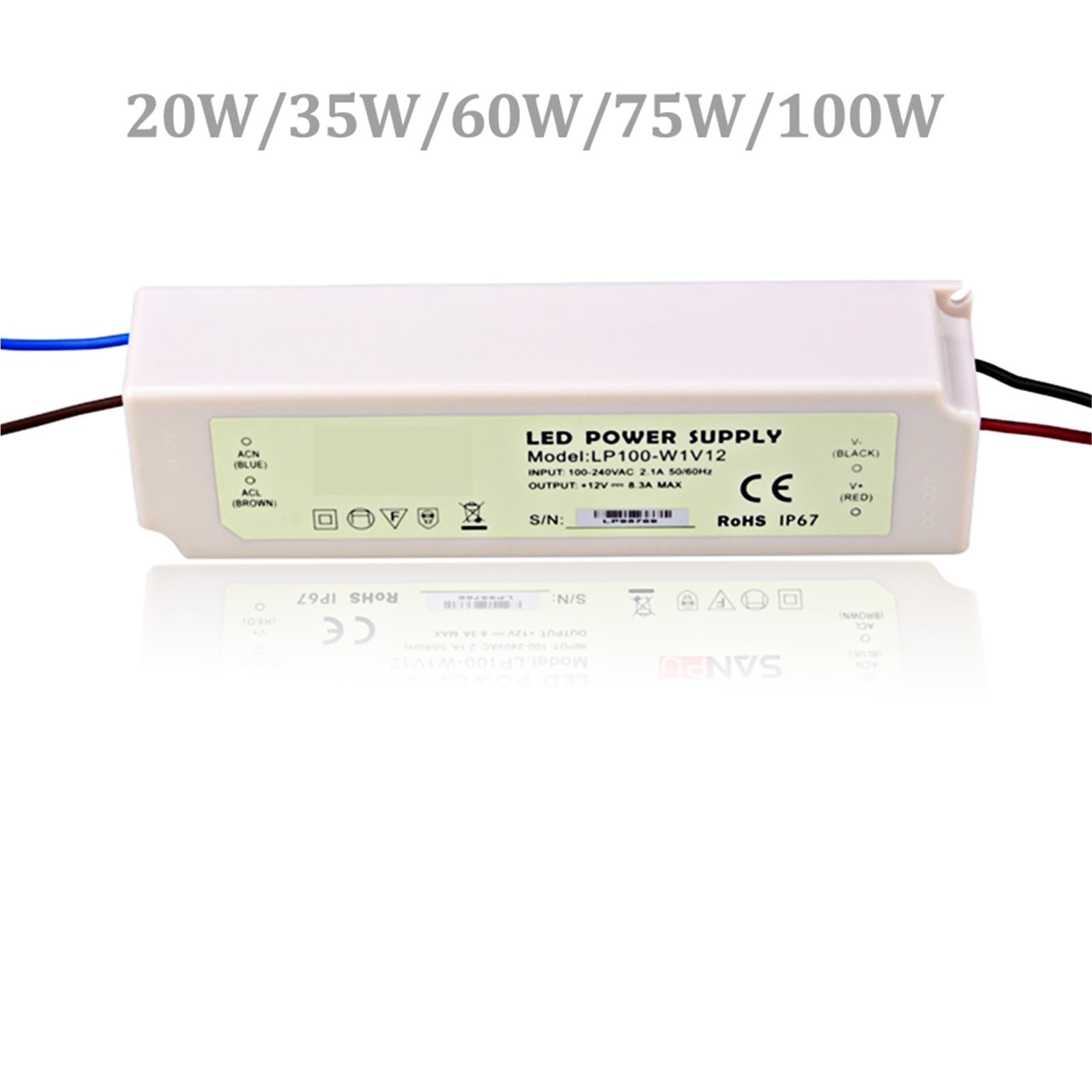 Alimentation LED étanche, entrée CA 100-240 V, tension de sortie CC 12 V, 24 V, transformateur d'éclairage 20 W, 35 W, 60 W, 75 W, 100 W(35W 3A 12V)