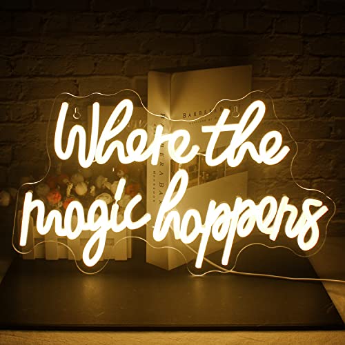 Image of Where The Magic Happens Neon Sign Led Warm White Word Light Up Signs for Wall Decor Usb Powered Letter Neon Light Signs Indoor Light for Bedroom Salon Decor Wedding Birthday Party Bar