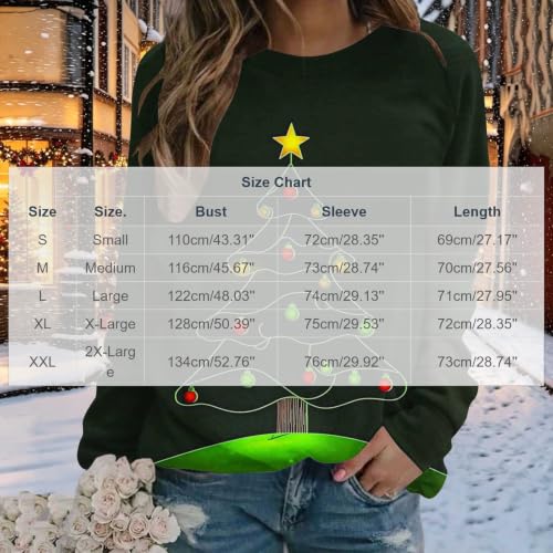 Aymnlox Christmas Fleece Sweatshirt for Women Xmas Tree Graphic Crewneck Long Sleeve Holiday Pullover Casual Winter Festive Outfit christmas tops women 2027 Black S - image 4