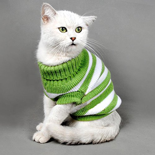 Striped Cat Sweaters Kitty Sweater for Cats Knitwear,Small Dogs Kitten Clothes Male and Female,High Stretch,Soft,Warm (M, Green)