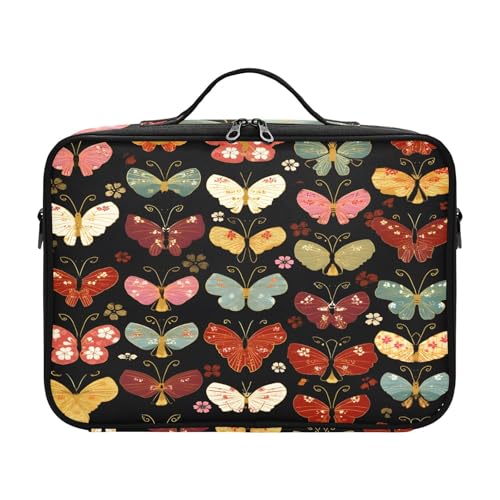 zyrtty Travel Makeup Train Case Red Beautiful Butterfly Black Cosmetic Organizer Portable Storage Bag with Adjustable Dividers for Cosmetics Brushes Toiletry Jewelry Digital Accessories