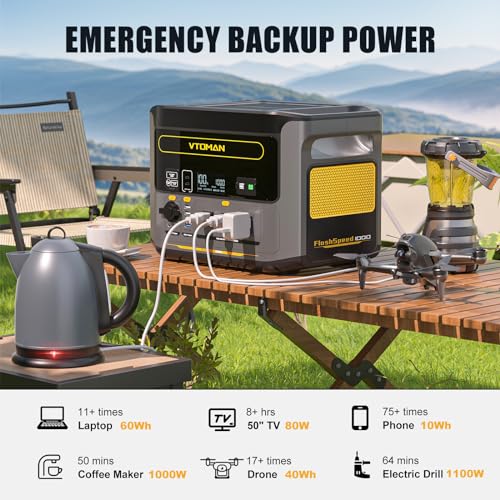 Image of VTOMAN FlashSpeed 1000 Portable Power Station, 828Wh LiFePO4 Battery Solar Generator with Expandable Capacity 2376Wh, 1H Fast Charging(0-80%), 2000W Peak for Home Backup, Camping, Power Outages