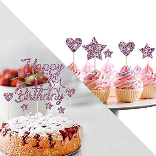 Image of Festiko Purple Glitter Happy 13Th Birthday Cake Topper With Cupcake Toppers-13Th Birthday Cupcake Decoration, 13Th Birthday Cake Decor For Boys Or Girls (13Th)