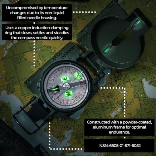 Cammenga MODEL 27 Official Us Military Phosphorescent Lensatic Compass, Olive Drab Accurate Waterproof Hand Held Compasses thumb #6