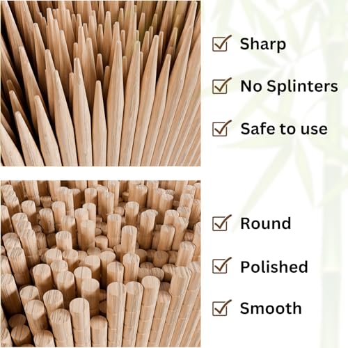 SUPER ECO 100 Pcs Natural Bamboo Skewers, Wooden Skewers for Appetizers, Fruit, Kebabs, Grilling Barbecue, Mini Burger, Sausage, Cocktail, Long Toothpicks, Food Sticks Natural