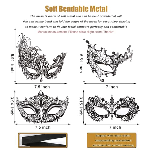 Image of Aqearl Masquerade Mask for Women Metal Mask Shiny Rhinestone Venetian Party Evening Prom Ball Mask Bar Costumes Accessory