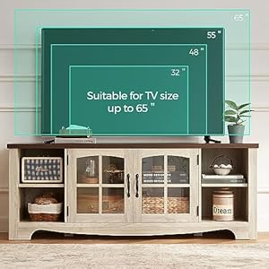 Linsyhomefarmhousetvstandfor65inchtvwoodentertainmentcenterwithglassdoorstoragecabinetadjustableshelveslargesturdytvconsoletableforlivingroombedroom Urban Country Home Decor Linsy home farmhouse tv stand for 65 inch tv wood entertainment center with glass door storage cabinet adjustable shelves large sturdy tv console table for living room bedroom urban country home decor