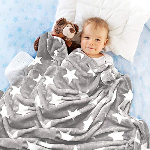Hyseas Flannel Fleece Star Throw Blanket Grey - Soft Plush Cozy Fuzzy Microfiber Blanket For Couch, Bed, Chair, Sofa - All Seasons Lightweight - 50X60 Inch #TOP6