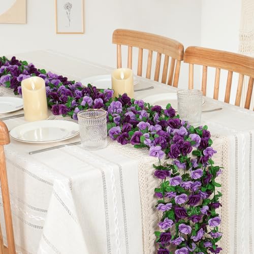 KHOYIME 5 Pack 40 FT Artificial Flower Garland, Fake Purple Roses Vines Silk Flowers Faux Plastic Outdoor Hanging Floral Ivy Garland Decoration for Wedding Arch Bedroom Home Wall B image 8