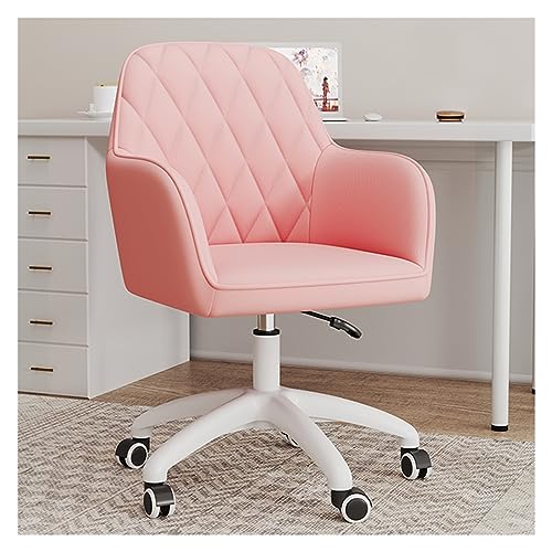 Silla de escritorio moderna de terciopelo para oficina en casa, silla giratoria tapizada con altura y ruedas ajustables, elegante taburete de estudio y tocador para mujer (rosa)