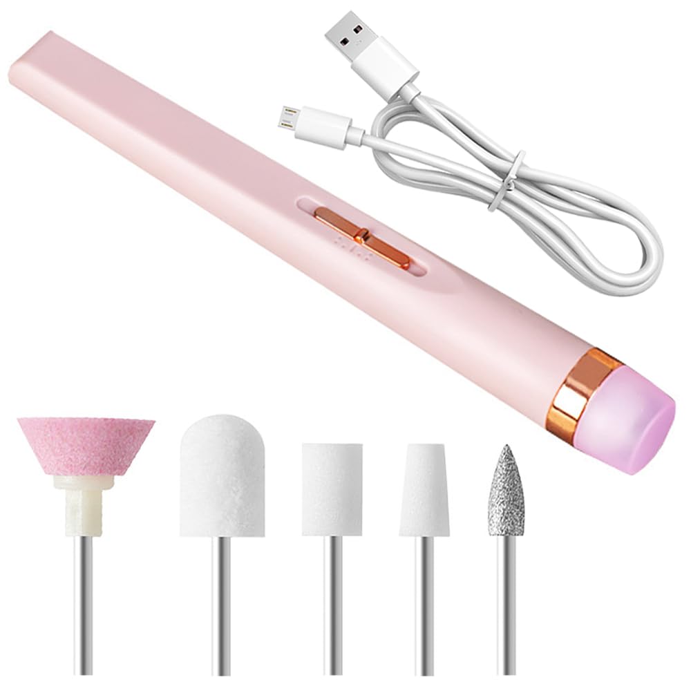Taladro de uñas eléctrico profesional, kit de pulido USB 5 en 1 con luz, mini herramienta portátil de manicura y pedicura para dar forma y moler, lima eléctrica inalámbrica para uñas acrílicas y de