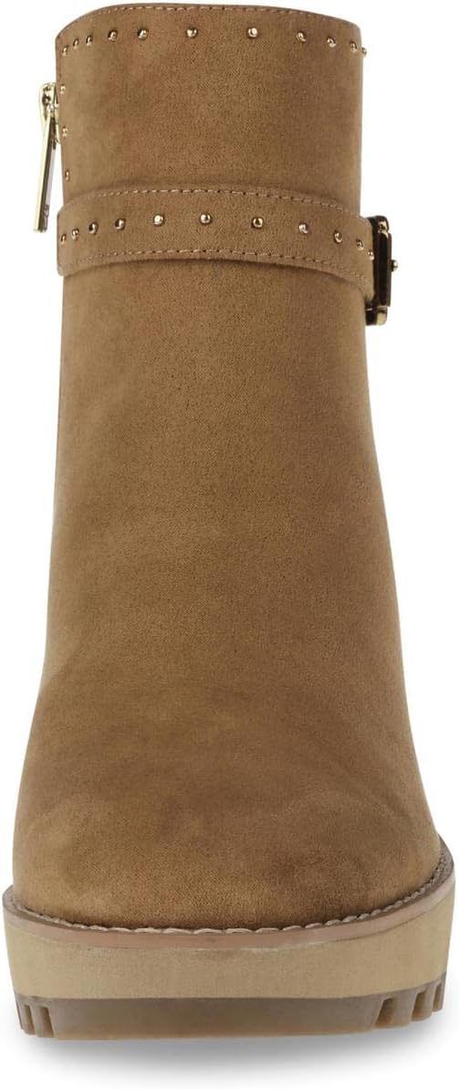 Anne Klein Womens PAMELA Faux Suede Studded Ankle Boots Tan 9.5 Medium (B,M)