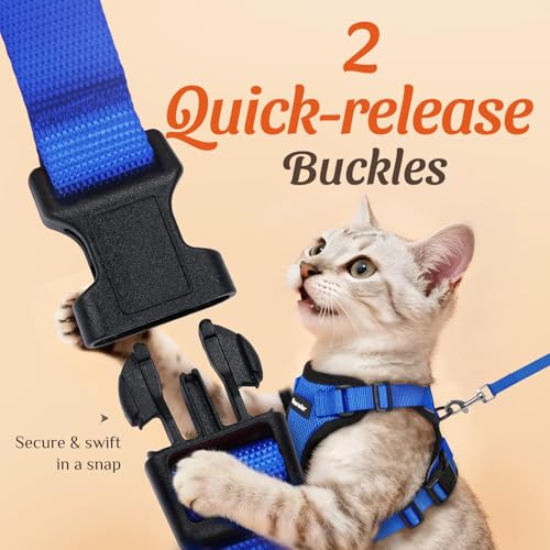 Image of Dooradar Cat Harness and Leash Set, Escape Proof Safe Adjustable Kitten Vest Harnesses for Walking, Easy Control Soft Breathable Mesh Jacket with Reflective Strips for Cats, Blue, XS