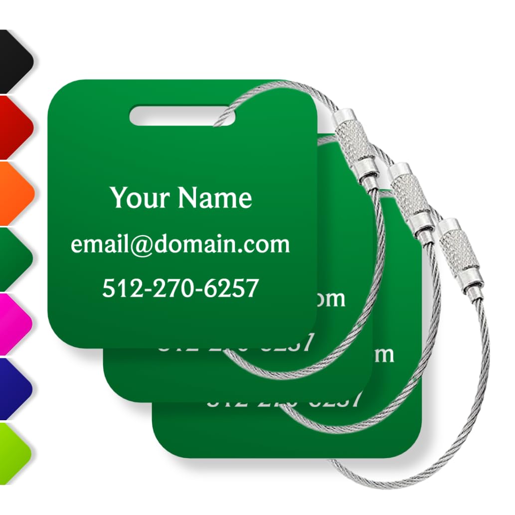 Custom Luggage Tags (3 or 6 Pack) - Personalized Unique Suitcase & Backpack Travel, Durable, Waterproof & Heavy Duty (Dark Green)