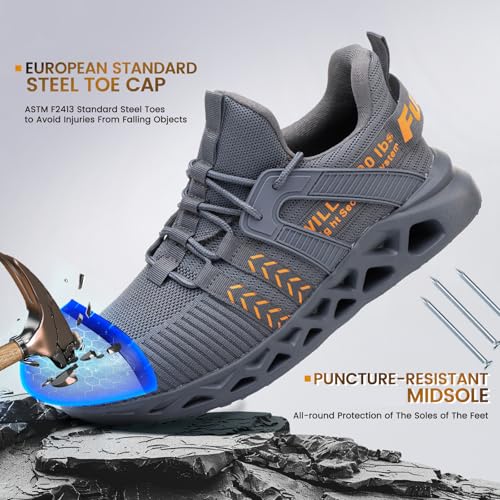 Image of Furuian Steel Toe Sneakers for Men Women Lightweight Safety Shoes Comfortable Puncture Proof Slip On Indestructible Work Shoes