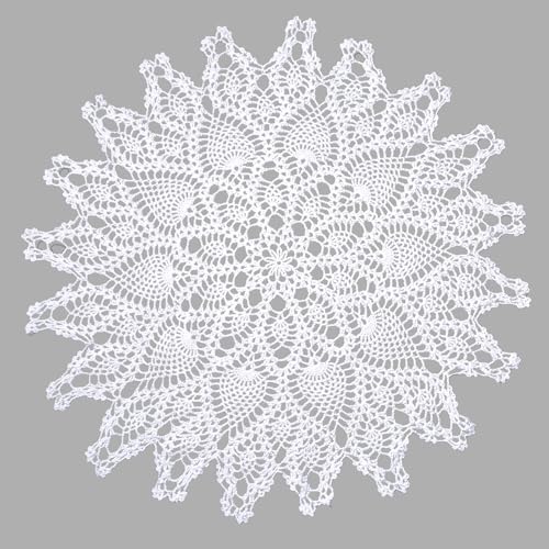 URROMA Napperon Rond Creux, 60 x 60 cm, Blanc, Fait à la Main au Crochet pour Table, canapé, Oreiller, décoration de Table en Dentelle de Coton