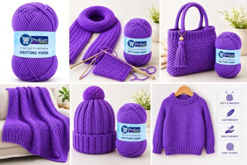Image of ProKart Premium Woolen 4 Ply Hand Knitting Wool Yarn | Fine Weight Soft Yarn for Sweater, Scarf, Hat, Baby Clothes, Purse, Gift Bags & DIY Craft Accessories (Purple Jam, 100gms x 1 Pack) - PRO55
