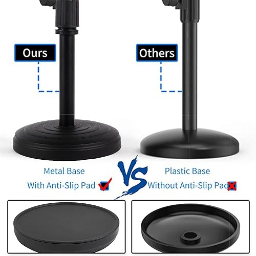 Miniatura 5 de Soporte de micrófono de escritorio, soporte de micrófono de escritorio de mesa resistente con base de metal antideslizante, adaptador de 38 pulgadas