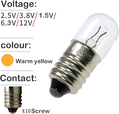 Miniatura 2 de MEETOOT 25pcs E10 Mini Bombillas 6.3V 0.15A Experimento Eléctrico Físico Base Tornillo Indicador Luz Incandescente Bombilla Linterna Antigua Lámpara