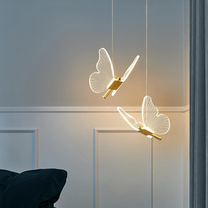 Mengjay Creatieve vlinderhanglamp, moderne led-hanglamp voor de woonkamer, in hoogte verstelbaar, led-plafondlamp voor eetkamer, kantoor, keuken (goud, S) photo 2