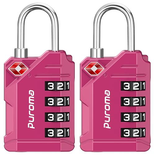 Puroma TSA Approved Luggage Locks 2 Pack 4 Digit Resettable Travel Combination Code Lock with Zinc Alloy Body for Suitcase Backpack Laptop Bag Gym Locker Toolbox (Red-Violet)