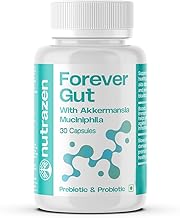 Nutrazen Forever Gut - Probiotic for Digestive Health, Akkermansia Muciniphila, L-Glutamine, 50 Billion CFU | 18 Strains of Beneficial Bacteria | 30 Capsules for Adults
