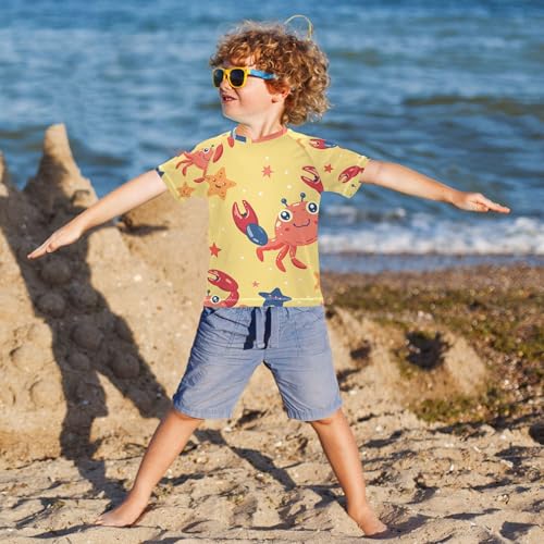 Cartoon Orange Crab and Stars Kids Bathing Suit Sun Protection Sports Clothes Swimwear Beach Tops 3T4