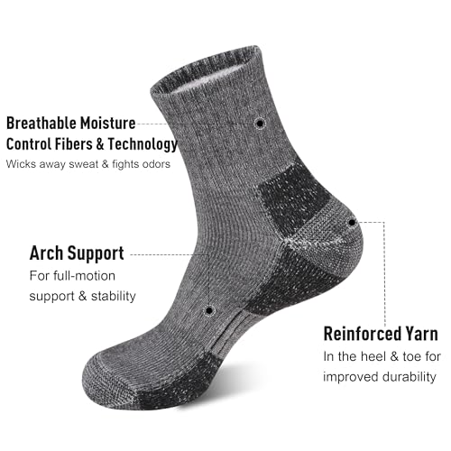 ECOEY Men's Merino Wool Cushioned Hiking Trekking Socks 4 Pairs, Quarter Length with Moisture Wicking3