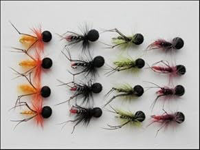 Booby Hopper Trout Flies, 16 Pack, Olive, Black, Claret & Orange, Size 10/12