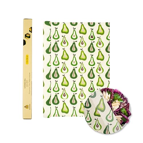 SuperBee Beeswax Wrap Roll XL, Reusable Beeswax Food Wrap, Reusable for Wrapping Vegetables, Cheese Paper, Bowl Covers and Sandwich Wrapping Paper, Pears - 35x13
