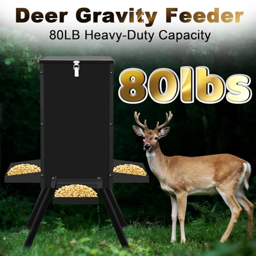 80LB Gravity Deer Feeder, Heavy Duty Capacity Steel Hunting Game Feeders for Deer，Lightweight Windproof Waterproof Corn Feeder Suitable in All-Weather - Thumbnail 3