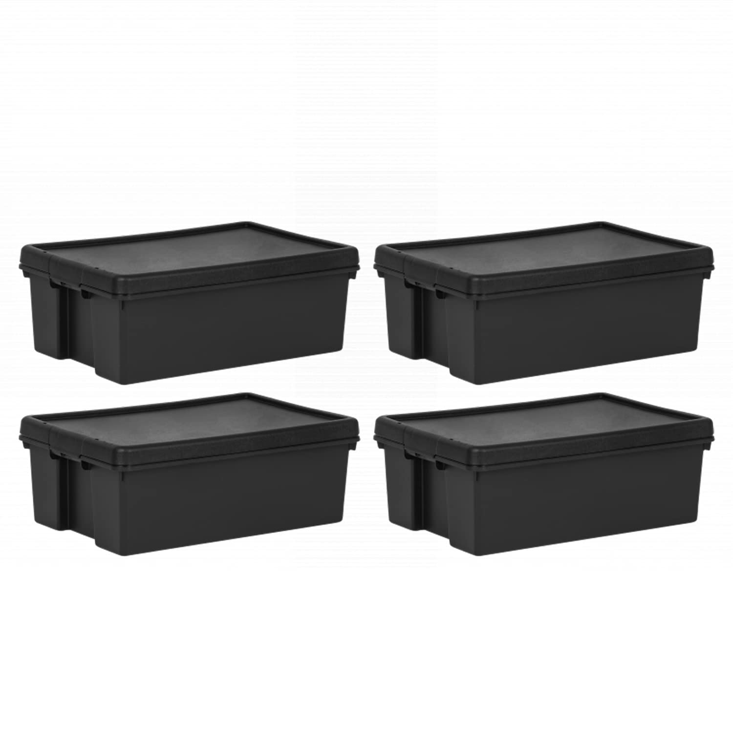 (Set of 4) 36L 36 Litre Recycled Heavy Duty Super Strong Storage Boxes Containers With Secure Lid Storage Containers Organizing Basket For Home Office Storage Solution (36 LITRE, Black Bam)