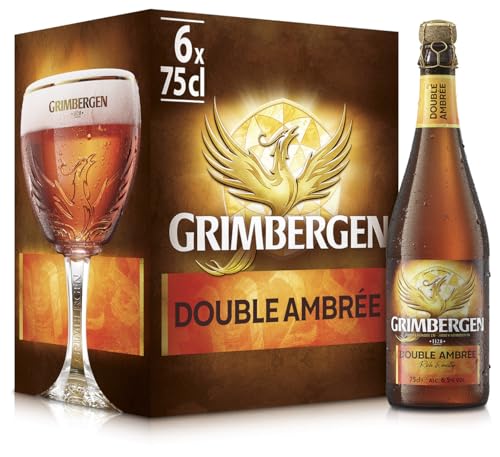 Grimbergen Double Ambrée, Cassa con 6 Bottiglie da 75cl, Birra d'Abbazia Dubbel, Gusto Corposo e Tostato, Gradazione Alcolica 6.5% Vol.