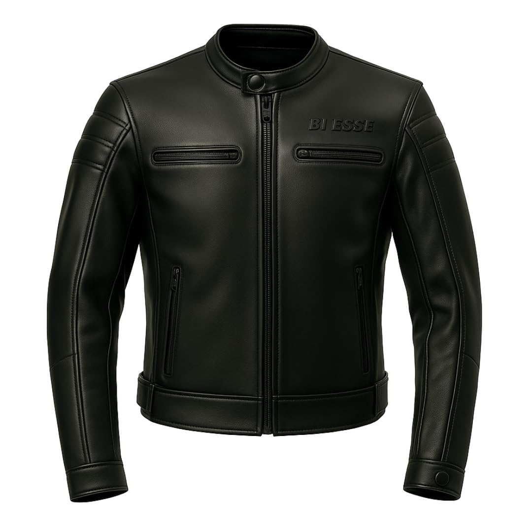 BI ESSE - Chaqueta de piel de moto para hombre, estilo vintage, color café race, con protecciones extraíbles certificadas CE, motociclista custom