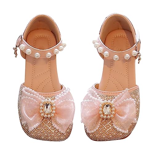Girls Dress Pearl Shoes Cute Bow Mary Jane Ballerina With Satin Ankle Tie Sandals Wedding Party Princess Closed Toe Flat