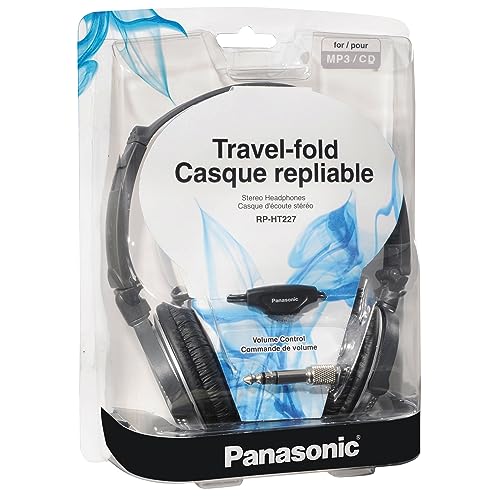 Image of Panasonic Stereo Headphones On Ear Headphones with XBS Port, Integrated Volume Controller and Lightweight Foldable Design - RP-HT227-K (Black & Silver) 36 x 6.7 x 0.5 inches (Pack of 10)
