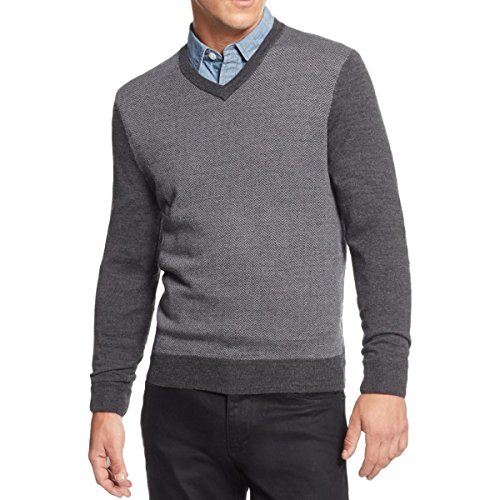Club Room Mens Merino Wool Herringbone Pullover Sweater, Grey, Big & Tall, Big 3X