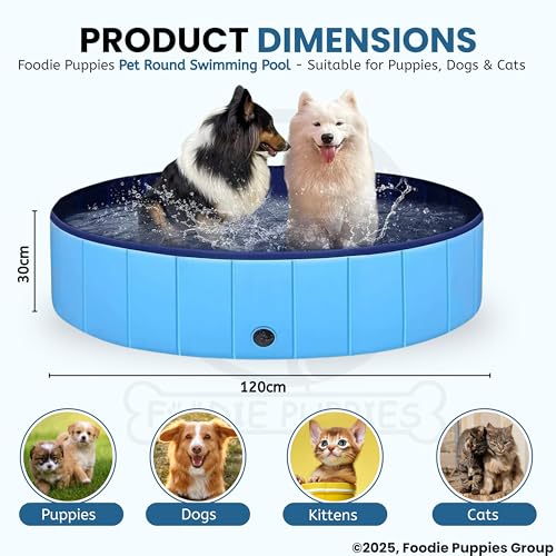 Image of Foodie Puppies Portable Collapsible Dog Swimming Pool - (120 x 30 cm), Bath Tub for Dogs and Cats, Slip-Resistant Pet Wading Pool for Indoor and Outdoor, Durable PVC, Anti-Skid Bottom, Large Size