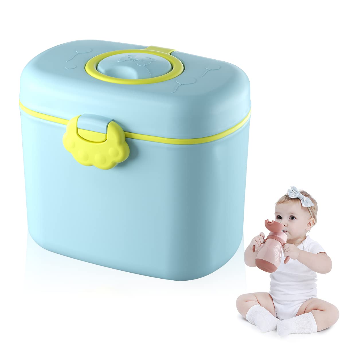 SNOWIE SOFT® 300G Baby Formula Dispenser With Scoop And Leveller, Foodgrade Pp Double Layer Anti-Leak Milk Powder Dispenser Container, Baby Snack Storage Container For Bpa Free, Blue, 1 Count