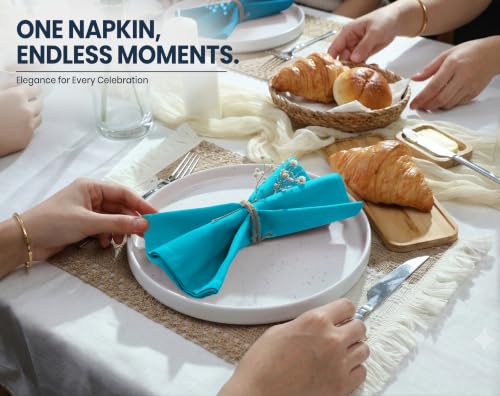 Image of Ruvanti Cloth Napkins Set of 12, Cotton Enrich 18 inchx18 inch - Sky Blue | Washable, Soft, Durable & Absorbent Everyday Napkins. For Home, hotel, Wedding Napkins, Thanksgiving, Christmas Dinner Napkin