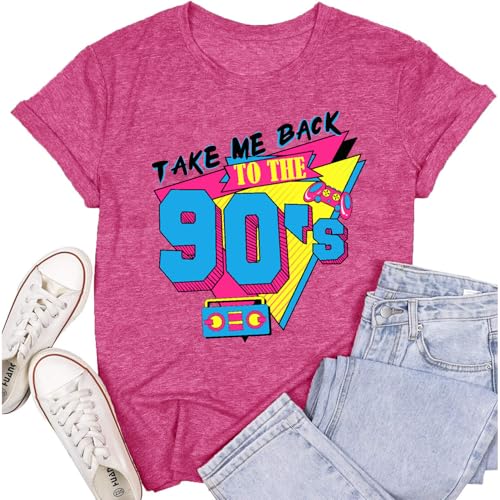 Cutesong 90s Shirts for Women Vintage Take Me Back to The 90s T-Shirt Retro 1990 Party Outfits Rosered